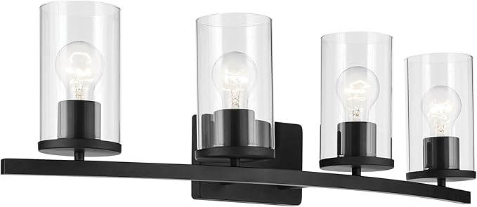 Kichler Crosby 31.25" 4-Light Bathroom Vanity Light Fixture with Clear Glass in Black, Modern Wall Mount Light for Bathroom Over Mirror (31.25" x 8.75"), 45498BKCLR