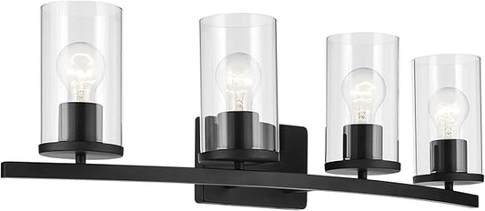 Kichler Crosby 31.25" 4-Light Bathroom Vanity Light Fixture with Clear Glass in Black, Modern Wall Mount Light for Bathroom Over Mirror (31.25" x 8.75"), 45498BKCLR