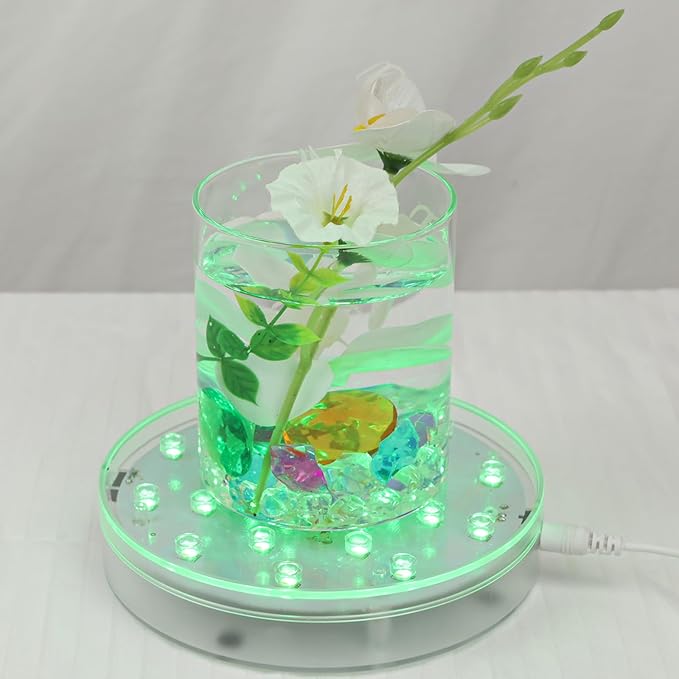 LARDUX Pack of 4 LED Lights Base with Remote - 6-inch Round Lights Display Stand for Effiel Tower Vase Crystal Glass Art LED Pedestal Base - Charging USB or Battery Powered