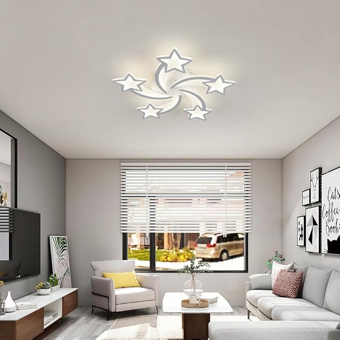 5 Lights Star LED Modern Ceiling Light, 25" 37W Flush Mount Ceiling Light Fixture, 3 CCT(3000K/4500K/6500K) via Wall Switch Ceiling Lamp for Bedroom Living Room KidsRoom Playroom