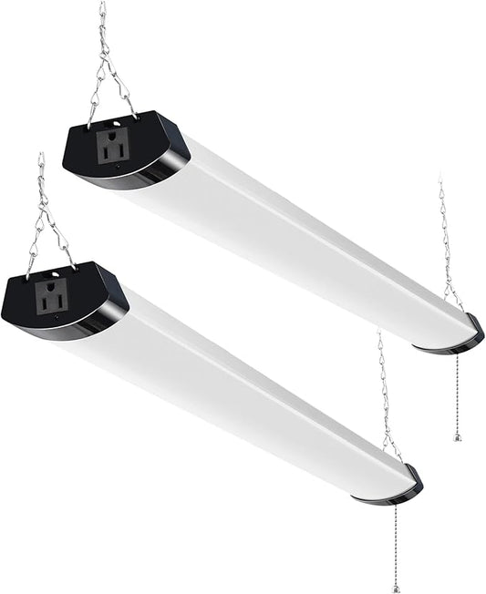 hykolity 4FT 70W LED Shop Light Linkable, 8000lm(300w Equivalent), 5000K Utility Shop Lights for Garages, Workshops, Basements, Hanging or FlushMount, with Power Cord and Pull Chain, ETL, Black,2 Pack