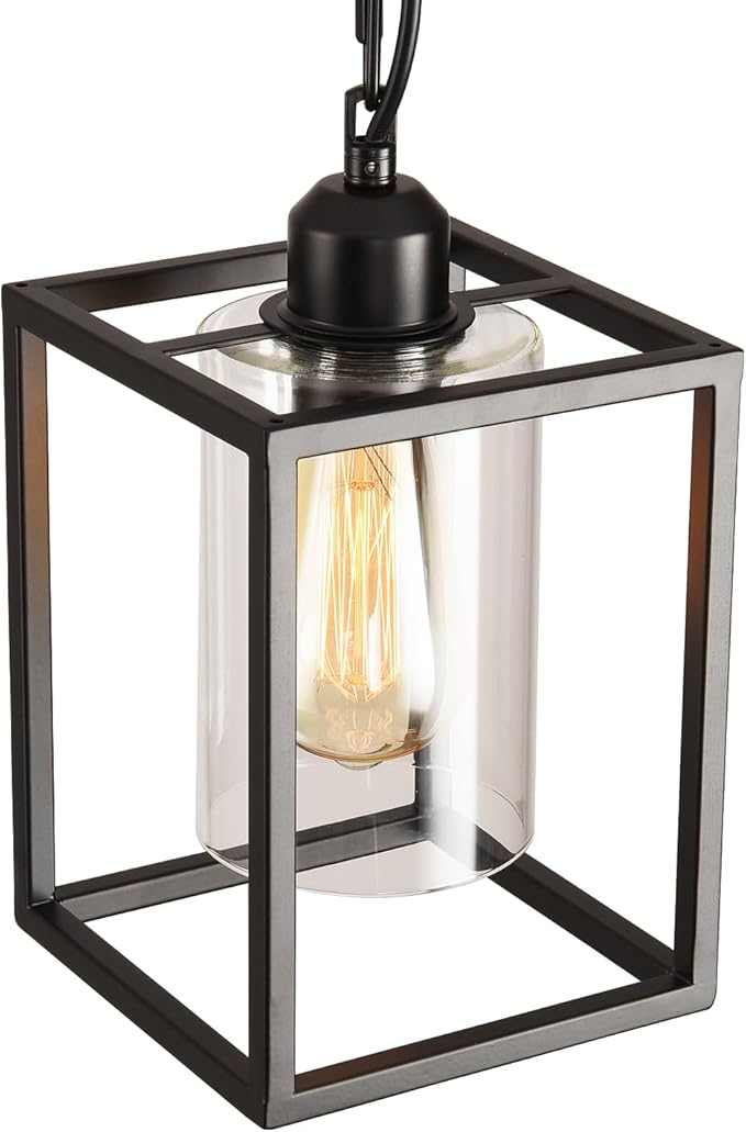 3 Pack Farmhouse Pendant Light,Black Metal Frame Hanging Light Fixture with Clear Glass Shade, Adjustable Chains Industrial Mini Pendant Lighting for Kitchen Island Entryway Porch Foyer