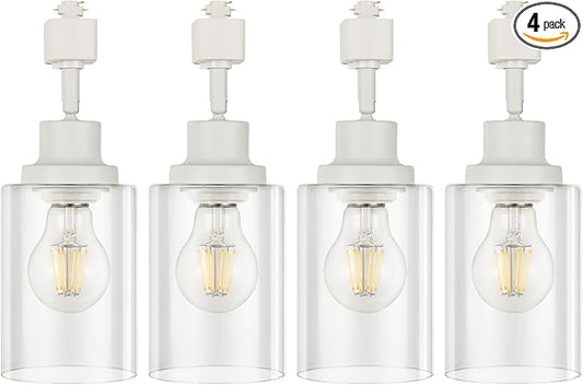 VANoopee H Type Track Lighting Heads E26 Track Light Ceiling Modern for Kitchen, Compatible with H Track Lighting Rail System, White Track Lighting Fixtures with Glass Lamp Shade, 4 Pack, No Bulbs