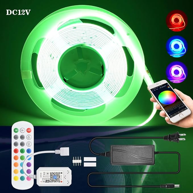 RGB COB Led Strip Light 16.4FT/5M, 576Leds/M, 24V Color Changing Led Strip Lights Dimmable with APP Control, Music Sync, Flexible Led Tape Light for Room Decor