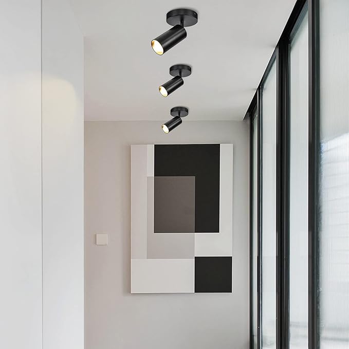 Black Ceiling Light, Gu10 Modern Ceiling Spotlight Angle Adjustment Downlight 2 Lights Wall Mount Lights for Living Room, Gallery, Cabinet, Hallway, Bedroom, Showrooms, Kitchen