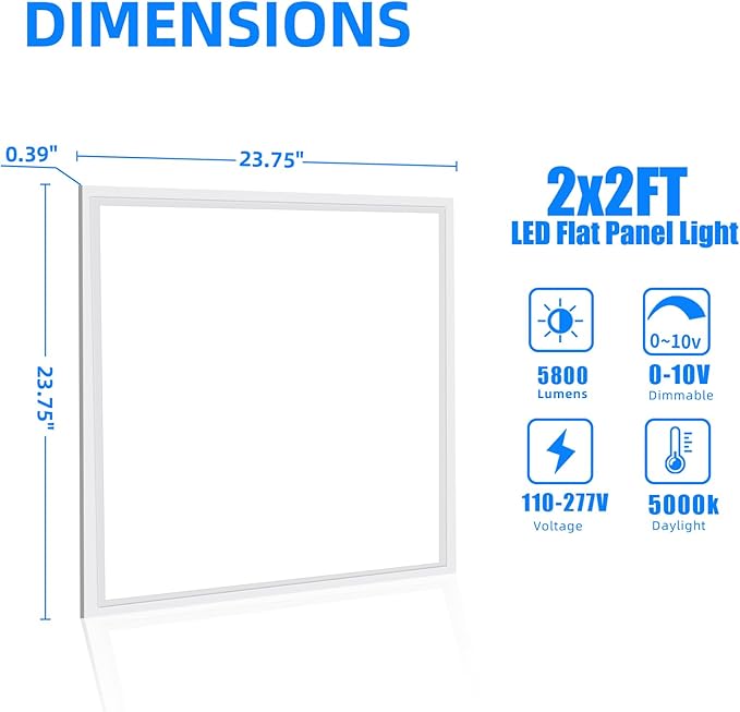 4 Pack 2x2 LED Flat Panel Lights for Drop Ceiling 45W, 5800LM 5000K Troffer Replacement Light Fixture, 0-10V Dimmable Recessed Edge-Lit Led Drop Ceiling Lights for Commercial Office, ETL Listed