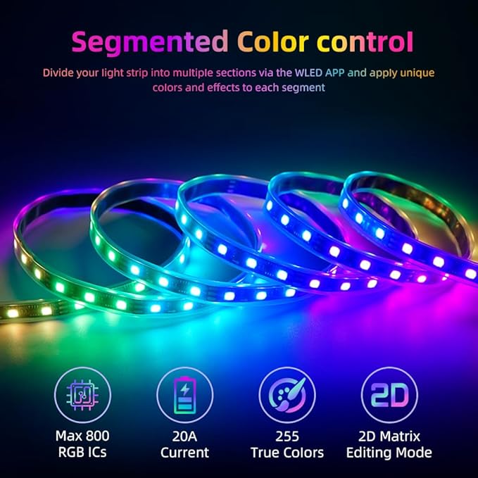 IP65 Waterproof LED Controller, ESP32 WLED WiFi APP Control, Outdoor Music Sync Light Controller, DC5-24V, for WS2812B RGBIC RGBW LED Strip Lights(2 Channel)