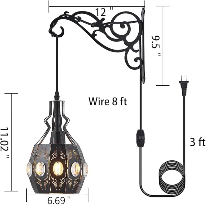 YLONG-ZS 2PK Crystal Plug in Wall Sconce Hanging Lamp Shelf Dimmable Wall Sconces Adjustable Wall Lights with Wall Sconces Wall Mount Plug in Lamps for Bedroom Living Room