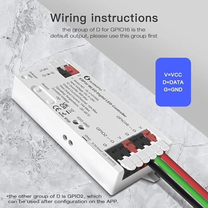 GLEDOPTO ESP32 WLED LED Strip Controller Dynamic RGB IC IO33 DIY Port App Control Easy Wiring Terminal for WS2811 WS2812 SK6812 TM1814 WS2813 WS2815 FCOB Addressable Strip Light