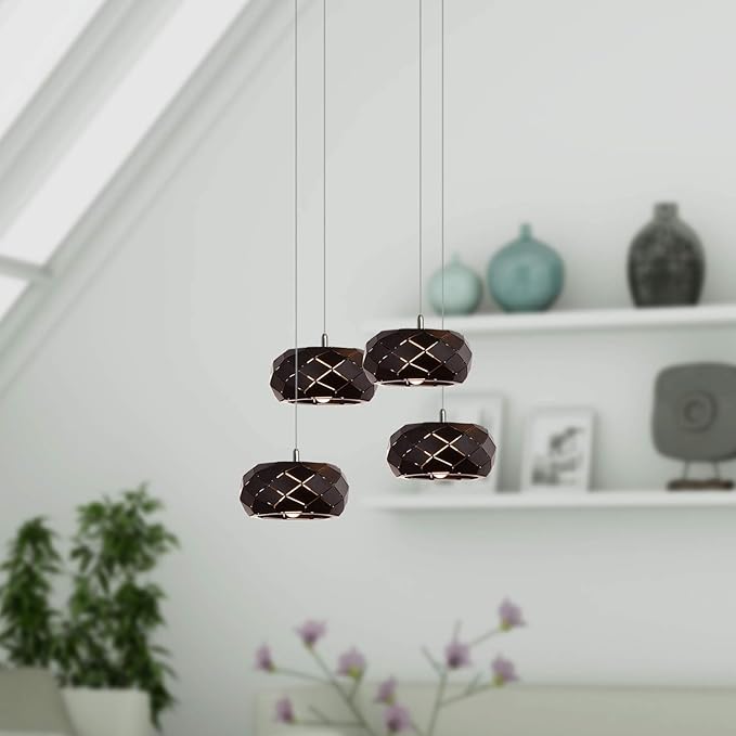Crust 4 Mini Pendant Lighting Black - LED Hanging Light Fixture for Kitchen Island, Bar, Foyer - Cluster Pendants - Dimmable, Adjustable Wire, Lamp Bulb Included