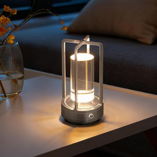 Rechargeable Table Lamp Cordless, Portable Metal Table Lamp 3 Color | Crystal | Stepless Dimming, for Bedroom, Cafe, Camping, Bar, Dining Table, Restaurant