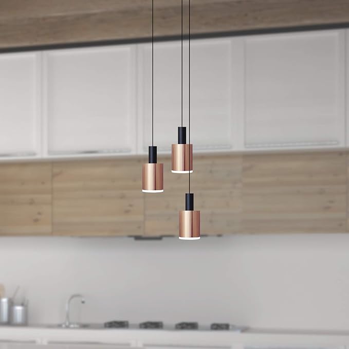 Virgo 3 Mini Pendant Lighting Black-Copper - LED Hanging Light Fixture for Kitchen Island, Bar, Foyer - Cluster Pendants - Dimmable, Adjustable Wire, Lamp Bulb Included