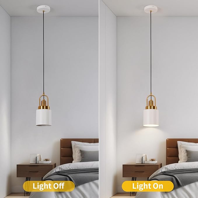 5.11-inch Diameter, Modern White Cylindrical Pendant Light, Suitable for Kitchen Island, Sink, Dining Room, Bedroom, Corridor, bar Counter in a Country-Nordic Style