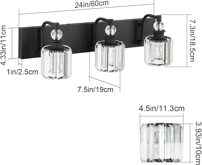 Ralbay Black Crystal Bathroom Lights Fixtures 3 Light Crystal Bathroom Vanity Lights Fixtures Over Mirror Modern Matte Black Bath Wall Lights