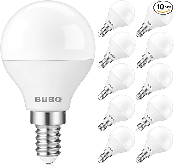 BUBO Ceiling Fan Light Bulbs, E12 LED Bulb 60W Equivalent, Small Base Bulbs 4000K Cool White, A15 Bulbs 120V, Candelabra Base LED Bulb 5.5W, 650LM, Non-Dimmable, 10 Pack
