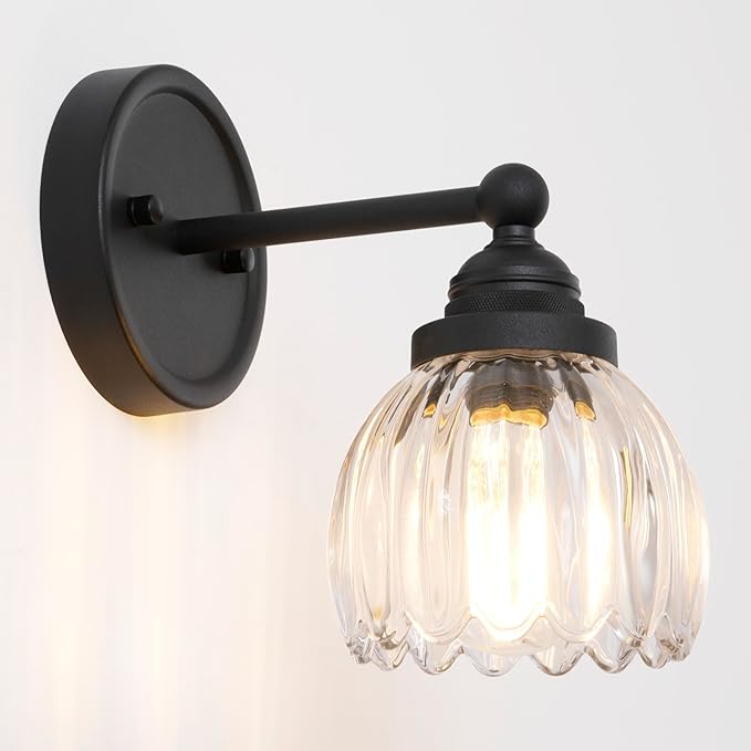 Vintage Hardwired Tulip Glass Wall Sconce Lighting, 1-Light Bathroom Vanity Light Fixture for Hallway Bedroom Living Room Bedside Nightstands Lights