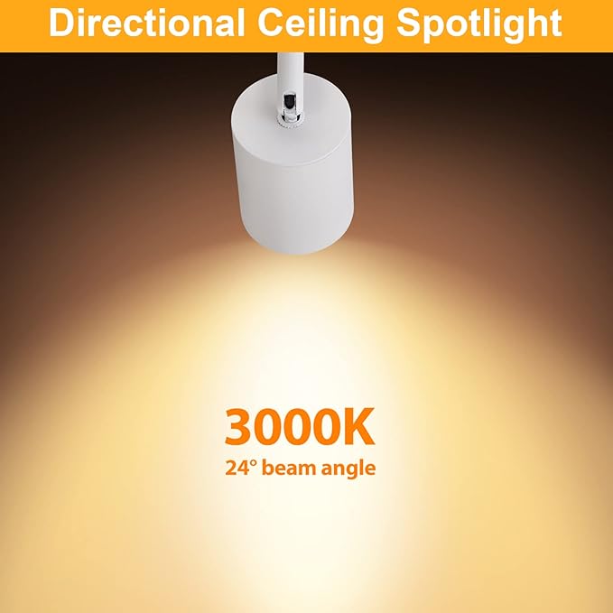 VANoopee Flush Mount LED Ceiling Spotlight Dimmable Adjustable Spotlight Directional Spot Lights Indoor Bright Can Accent Fixture for Living Room - CRI90 Flicker Free 10W 800lm 3000K White 2 Pack