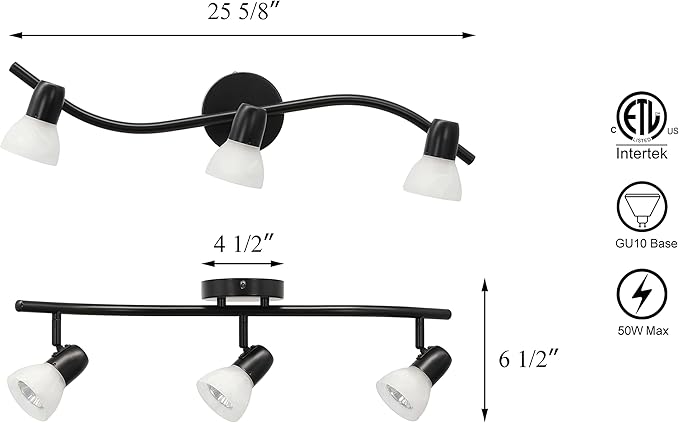 XiNBEi Lighting Track Lighting, 3 Light Modern Black Curved Kitchen Track Ceiling Light Fixtures XB-TR1223-3-MBK