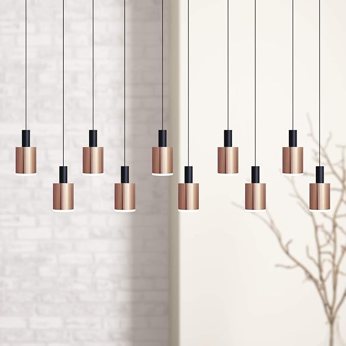 Virgo 10 Mini Pendant Lighting Black-Copper - LED Hanging Light Fixture for Kitchen Island, Bar, Foyer - Cluster Pendants - Dimmable, Adjustable Wire, Lamp Bulb Included