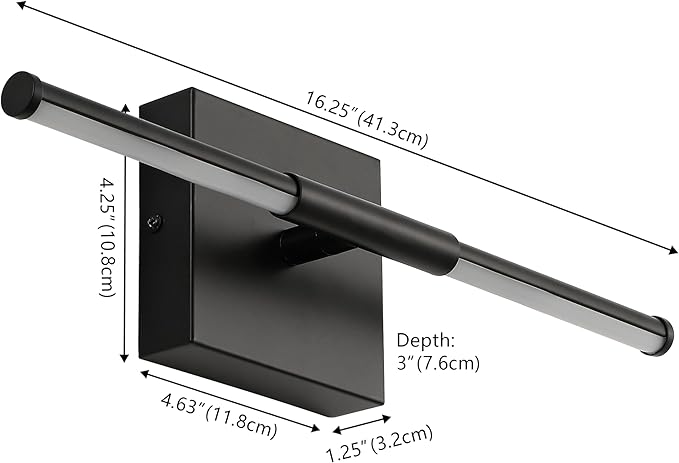 JONATHAN Y 16.25" Black Modern Dimmable Integrated LED Wall Sconce, Minimalist Adjustable Metal Vanity Light for Bathroom Mirror, Bedroom, Hallway, 3000K, ETL Listed (JYL7039C)