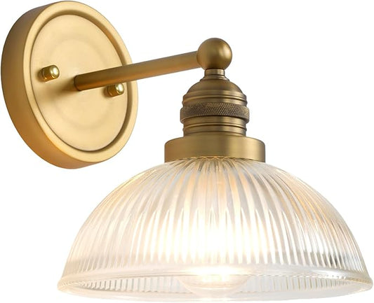 Gold Wall Sconce,Vintage Bathroom Vanity Light with Clear Glass Brass Bathroom Sconces Wall Lighting for Living Room Bedroom Hallway Stairway E26 Hardwire Indoor