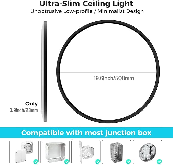 libtit 20 Inch LED Ceiling Light, 4200LM 35W Large & Bright Flush Mount Lighting Fixture, 3000K/4500K/6000K White Round Flat LED Ceiling Lamp for Bedroom Kitchen Livingroom Office (Black)