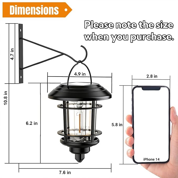 Dynaming 4 Pack Solar Lanterns Outdoor, Hanging Lantern Solar Garden Lights with Edison Bulb, Wall Mounted LED Light Auto On/Off, Waterproof for Garage Stair Patio Front Porch Yard, Warm White