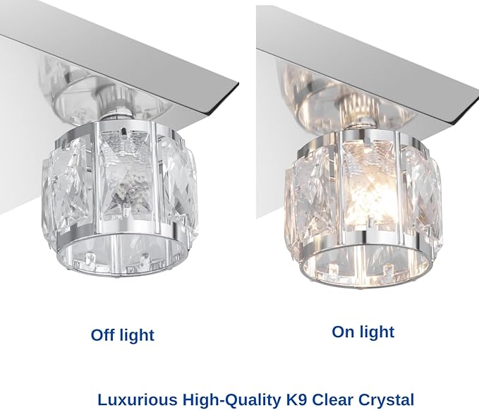 Luxury K9 Crystal Ceiling Light with Square Metal Canopy Chrome Finish, 4-Light Elegant Flush Mount Modern Chandelier for Living Room, Bedroom, Kitchen, Bathroom G9 Base Bulb Not Included