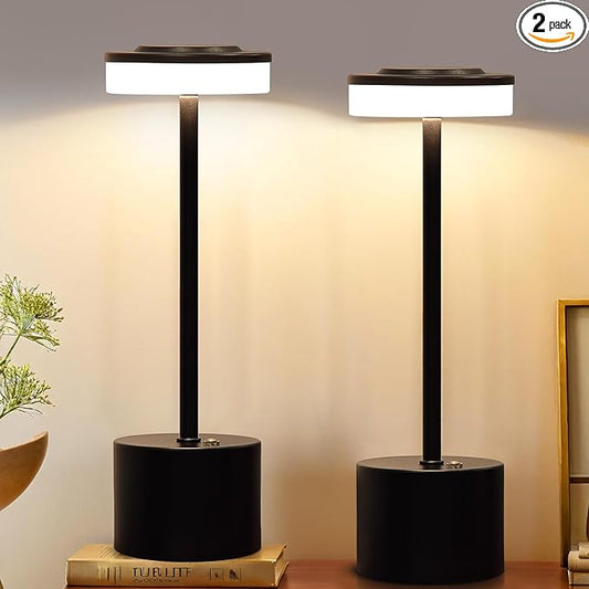 AIHYING 2 Pack Black Cordless Table Lamp Portable LED Desk Lamp 5000mAh Battery Operated 3 Color Stepless Dimming Up for Restaurant Bedroom Bars Outdoor Party Camping Coffee Shop Night Light