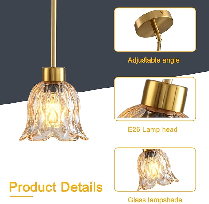 Pendant Lamp with Glass Shade, Modern Antique Brass Pendant Lights,Hanging Light Vintage Glass Shade, Island Light Pendant Light Fixture for Bedroom Living Room Kitchen