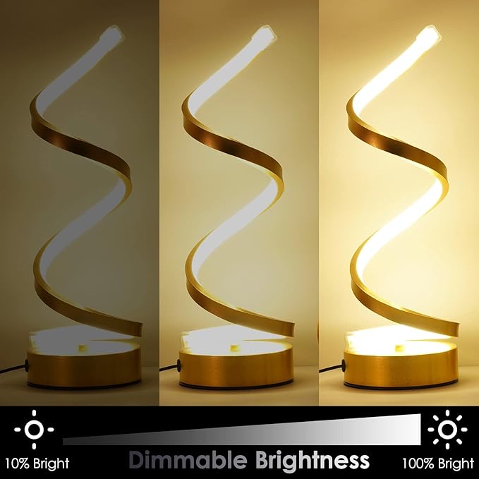 NUÜR Gold Infinity Spiral LED Table Lamp, Dimmable Metallic Bedside Lamp with Touch Controller, 3 Colour Temperature, 15.8 Inch Height, Decorative Lamp for Home, Living Room & Office