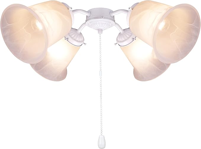Aspen Creative 22003-21, Four-Light Ceiling Fan Fitter Light Kit with Pull Chain, Painted White