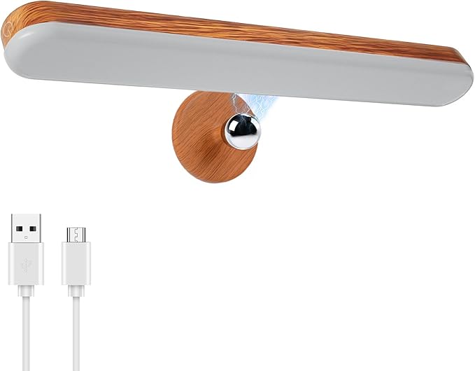 Benreom Vanity Light for Mirror with 4000mAh Rechargeable Battery, Touch Control Dimmable Makeup Light with 3 Color Modes, Magnetic 360° Adjustable LED Bathroom Mirror Light, Light Wood