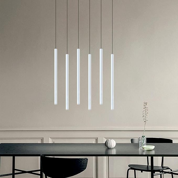 CANALIS 6 Mini Pendant Lighting White - LED Hanging Light Fixture for Kitchen Island, Bar, Foyer - Cluster Pendants - Dimmable, Adjustable Wire, Lamp Bulb Included