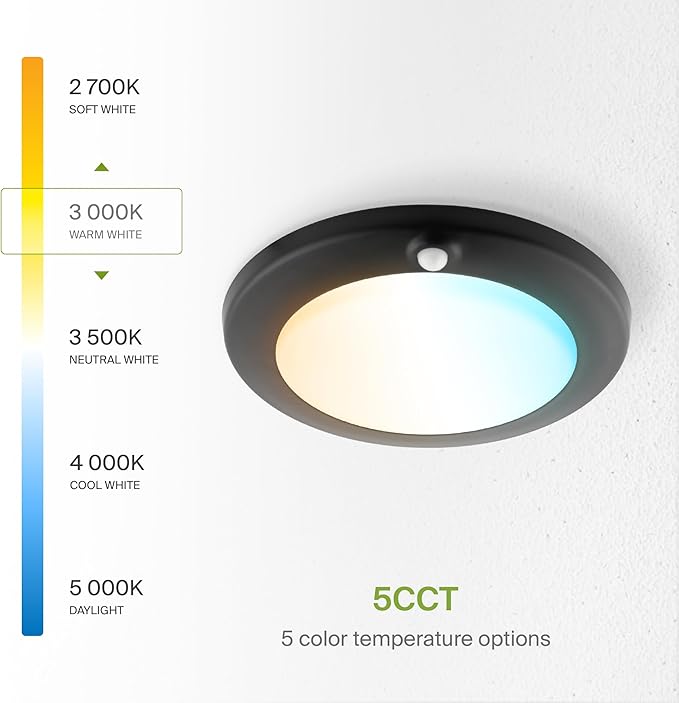 ASD 6 Inch Motion Sensor LED Disk Lights - 15W 120V 2700-5000K Black Dimmable Flush Mount Ceiling Light Fixture, Low Profile Surface Mount Disc Lights, Junction Box & Can, ETL, Energy Star, 6 Pack