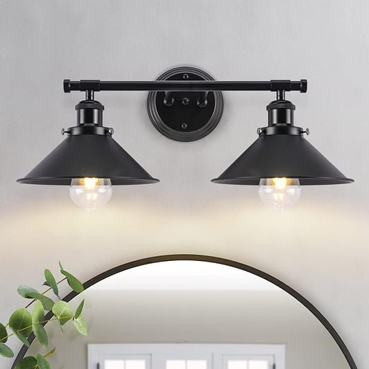 Bathroom Light Fixtures 2-Light Matte Black Farmhouse Vanity Lights for Bathroom Light Fixture, 20" Rustic Industrial Vanity Light Wall Sconce Lighting Fixtures over Mirror Cabin Kitchen Workshop Cafe