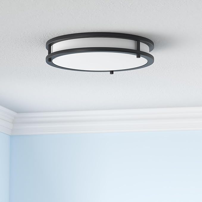 ASD LED 18" Round Flush Mount Lighting, Close to Ceiling Light Fixture | 3CCT, Dimmable, Energy Star, ETL Listed | 28W 2230LM 3000-5000K 120V | Low Profile Double Ring Lamp | Black, 4 Pack