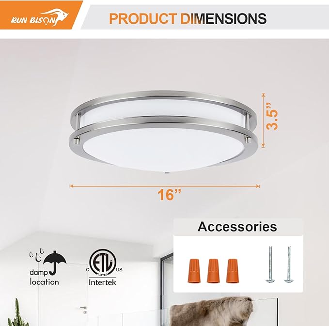 16IN Double Ring Flush Mount Ceiling Lights, 24W, 1900LM,with 5CCT 2700K-5000K Adjustable, Dimmable LED Ceiling Light Fixtures for Hallway, Bedroom, Kitchen, ETL Listed - 4PK
