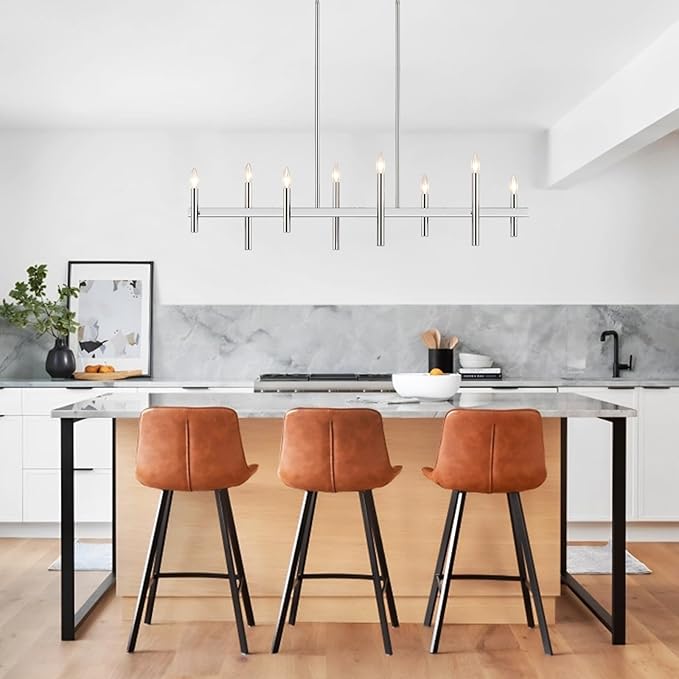 47” Brushed Nickel Chandelier Kitchen Island Lighting 8-Light Modern Pendant Light Fixtures Contemporary Linear Chandeliers for Dining Room Over Table Hanging Light for Living Room Bar Pool Table