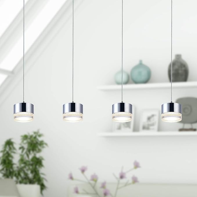 Jupiter 4 Mini Pendant Lighting Nickel - LED Hanging Light Fixture for Kitchen Island, Bar, Foyer - Cluster Pendants - Dimmable, Adjustable Wire, Lamp Bulb Included