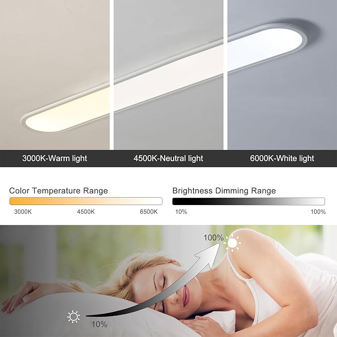 Ganeed 4.59FT 60W Dimmable Modern LED Linear Kitchen Ceiling Lamp, High Brightness Flush Mount Low Profile Long Ceiling Light Fixture for Shop Lighting Home Closet Laundry, White