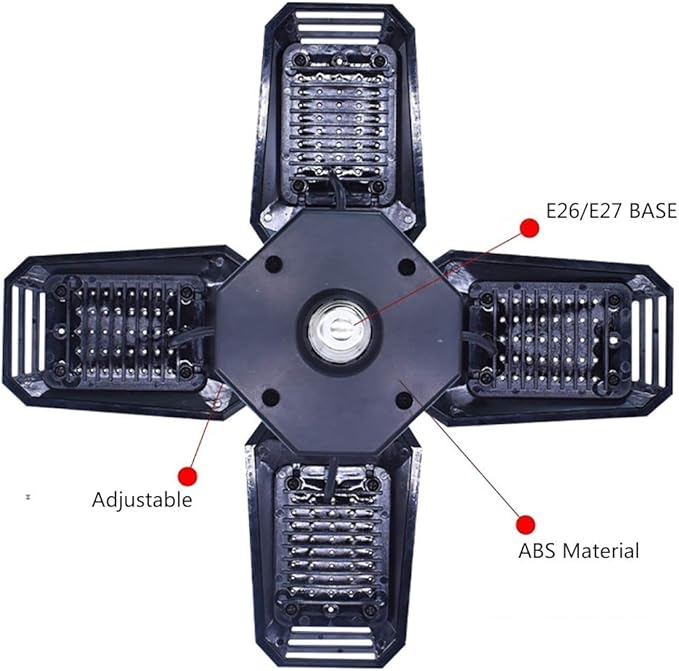 Deformable LED Garage Lights - 12000 Lumen 6500K Daylight 120W, Four Leaf Garage Organization Ceiling Lighting, Pack of 2