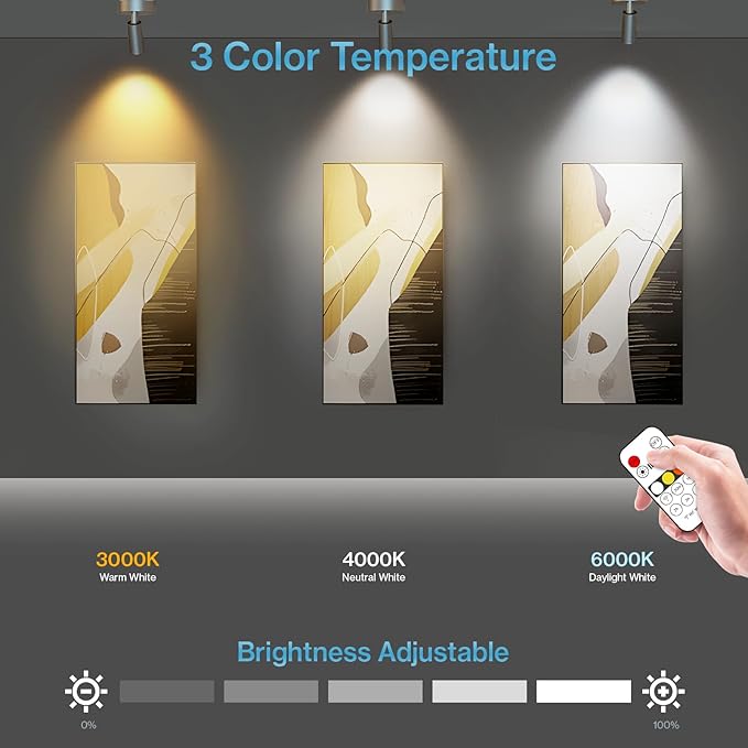 Olafus LED Wireless Spotlight Indoor, Rechargeable Battery Uplighting Indoor with Remote & Timer, 3CCT Picture Lights for Wall, Mini Art Accent Light for Plants, Artwork, Painting, 2 Pack