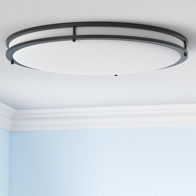 Sunlite 32" Oval Double Band Trim Flush Mount Light Fixture, 35 Watts, 3000 Lumens, Color Selectable 30K/40K/50K, Dimmable, ETL Listed, Matte Black, for Commercial & Residential Use