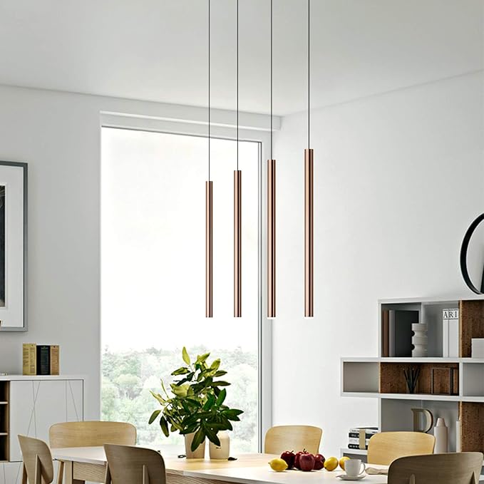 CANALIS 4 Mini Pendant Lighting Copper - LED Hanging Light Fixture for Kitchen Island, Bar, Foyer - Cluster Pendants - Dimmable, Adjustable Wire, Lamp Bulb Included