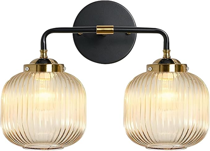 Bathroom Lights fixtures Vanity Light for Bath Wall Sconce Industrial Modern Glass Vanity Lights 2 Lights Amber Light Fixture Farmhouse Wall Mount Lamp Mid Century Vintage Wall Lamp
