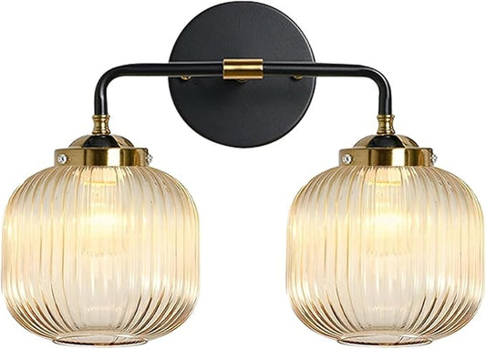 Bathroom Lights fixtures Vanity Light for Bath Wall Sconce Industrial Modern Glass Vanity Lights 2 Lights Amber Light Fixture Farmhouse Wall Mount Lamp Mid Century Vintage Wall Lamp