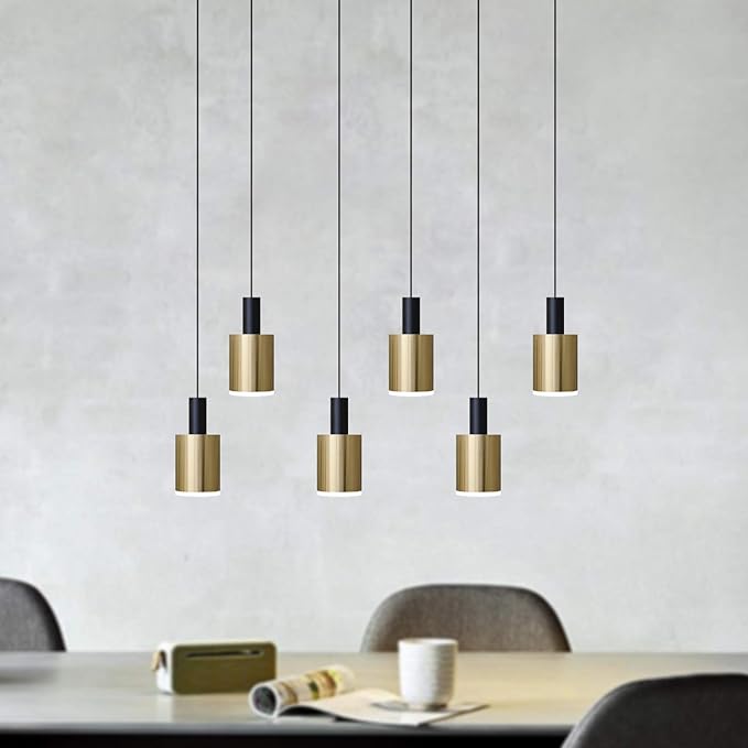 Virgo 6 Mini Pendant Lighting Black-Brass - LED Hanging Light Fixture for Kitchen Island, Bar, Foyer - Cluster Pendants - Dimmable, Adjustable Wire, Lamp Bulb Included