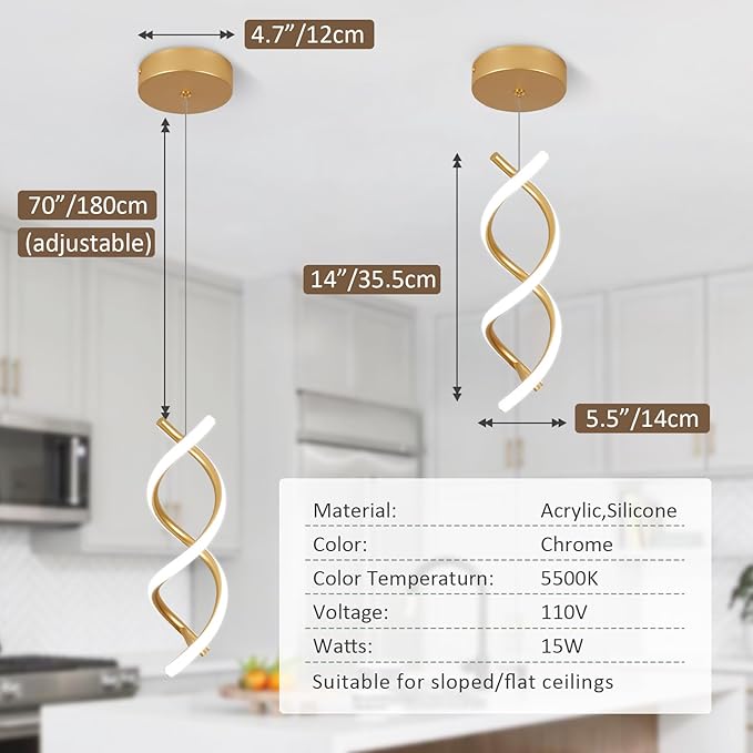 CANEOE LED Pendant Light Fixtures,Gold Modern Led Pendant Light Kitchen Island,Adjustable Height Kitchen Hanging Light Fixture Modern Island Light for Island Dining Room Pendant Lamp,1 Pack