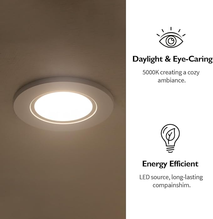 Jolux 5/6 Inch LED Can Lights Adjustable Recessed Retrofit Downlight, ETL Damp Rated Replacement Conversion Kit, 12W=60W, 5000K Daylight, 800LM, Dimmable, Flat Trim, E26 Base,24-Pack……